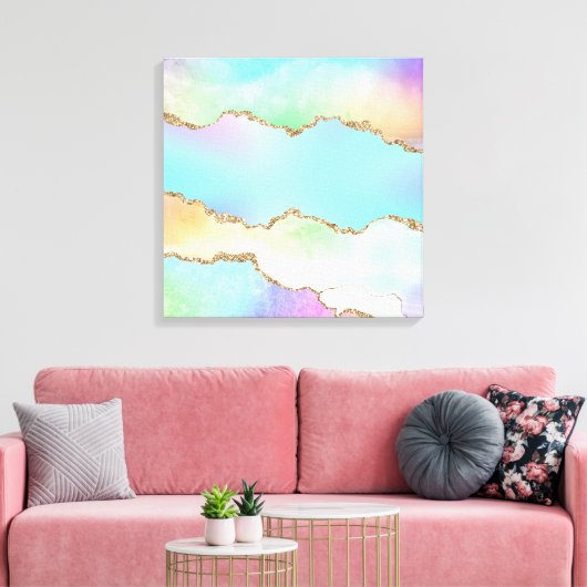 Holo Agate | Imitate Iridescent Pastel Ombre Marmo Leinwanddruck (Insitu (Wohnzimmer))