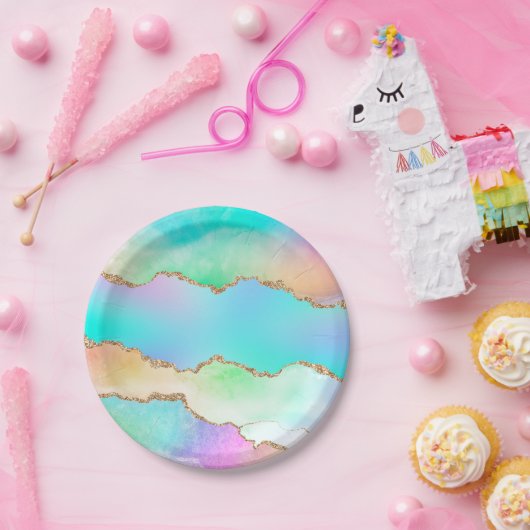 Holo Agate | Imitate Iridescent Pastel Ombre Marmo Pappteller (Party)