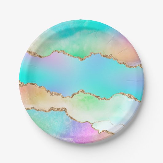 Holo Agate | Imitate Iridescent Pastel Ombre Marmo Pappteller (Vorderseite)