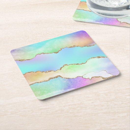 Holo Agate | Imitate Iridescent Pastel Ombre Marmo Rechteckiger Pappuntersetzer (angewinkelt)
