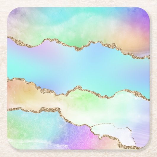 Holo Agate | Imitate Iridescent Pastel Ombre Marmo Rechteckiger Pappuntersetzer (Vorderseite)