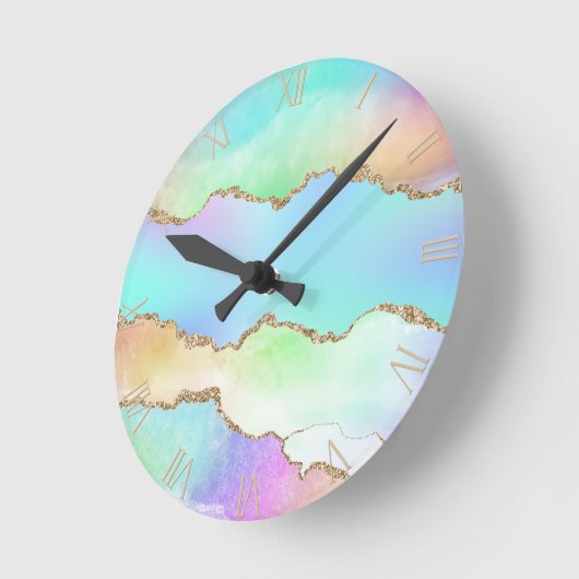 Holo Agate | Imitate Iridescent Pastel Ombre Marmo Runde Wanduhr (Winkel)