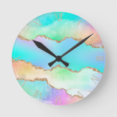 Holo Agate | Imitate Iridescent Pastel Ombre Marmo Runde Wanduhr (Vorderseite)