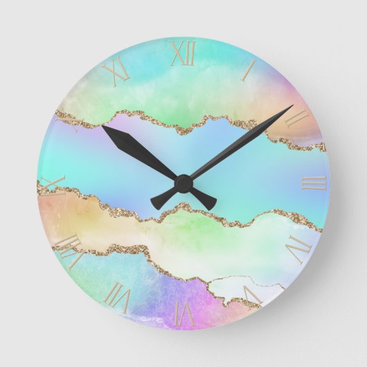 Holo Agate | Imitate Iridescent Pastel Ombre Marmo Runde Wanduhr (Vorderseite)