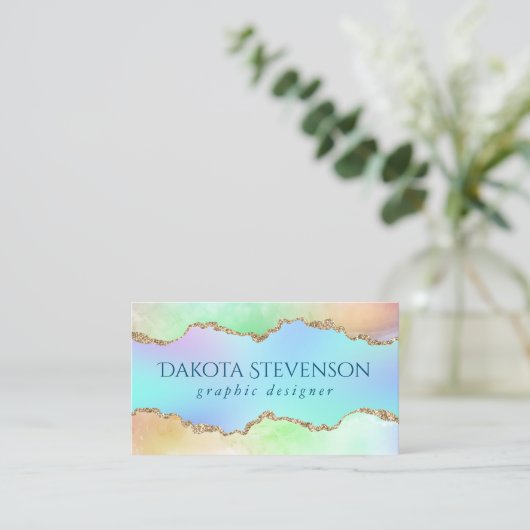 Holo Agate | Imitate Iridescent Pastel Ombre Marmo Visitenkarte (Stehend Vorderseite)