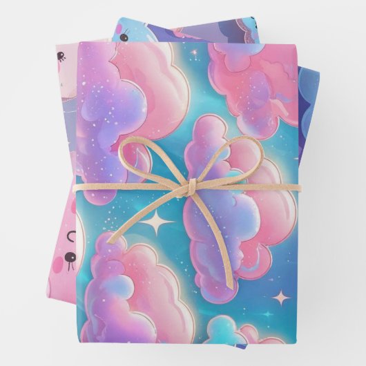 Holo Fluffy Pastel Clouds Geschenkpapier Set (Beispiel)