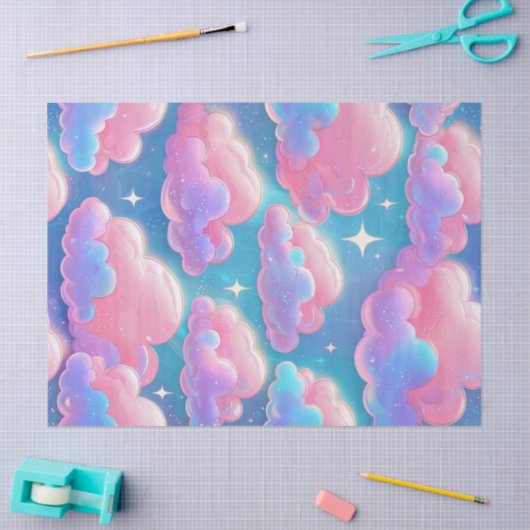 Holo Fluffy Pastel Clouds Seidenpapier (Basteln)