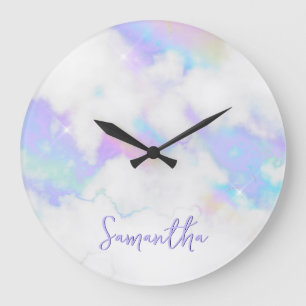 Holo Glam Marmor Name Große Wanduhr
