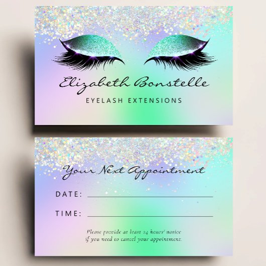 Holo Glitter Eyes Green Purple Appointment Visitenkarte