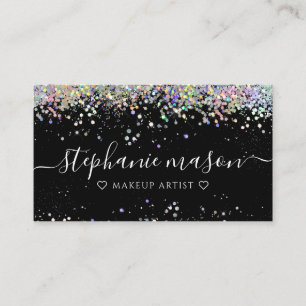 Holo Glitter Makeup-Artist Schwarze Visitenkarte Telefonnummerkarte