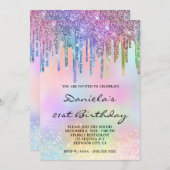 Holo Glitter Rainbow Drips 21st Birthday Einladung (Vorne/Hinten)
