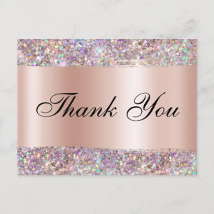 Holo Glitter Rand Rose Gold Folie Danke Postkarte