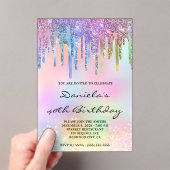Holo Glitter Regenbogen-Tropfen 40. Geburtstag Acryleinladungen (Insitu (Handheld))