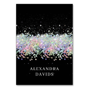 Holo Glitter Schwarz individuelle Namensplatzkarte Tischnummer