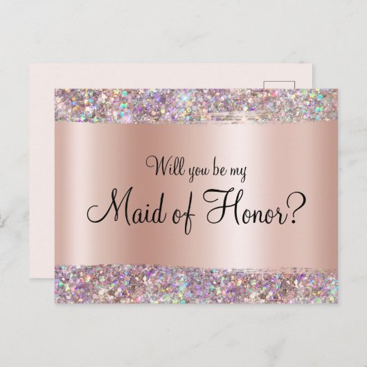 Holo Glitzer Edge Pastel Rose Postkarte (Vorne/Hinten)