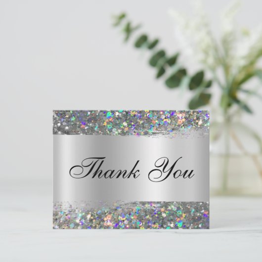 Holo Glitzer Edge Silver Foil Gradient Vielen Dank Postkarte (Stehend Vorderseite)