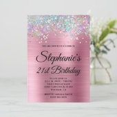 Holo Glitzer Girly Pink Foil Extravagant Monogram Einladung (Stehend Vorderseite)