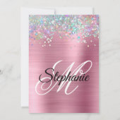 Holo Glitzer Girly Pink Foil Extravagant Monogram Einladung (Rückseite)