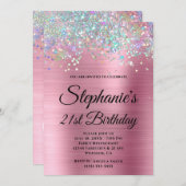 Holo Glitzer Girly Pink Foil Extravagant Monogram Einladung (Vorne/Hinten)