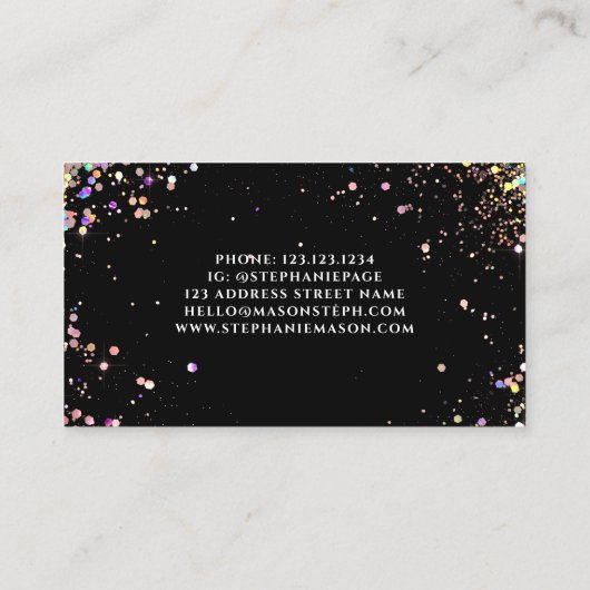 Holo Glitzer Makeup Artist Black Business Card Telefonnummerkarte (Rückseite)