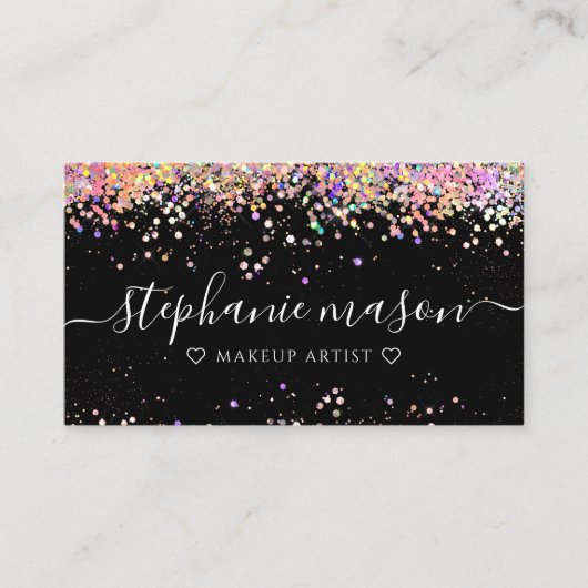 Holo Glitzer Makeup Artist Black Business Card Telefonnummerkarte (Vorderseite)