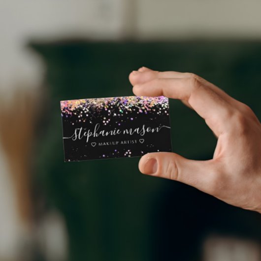 Holo Glitzer Makeup Artist Black Business Card Telefonnummerkarte