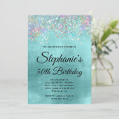 Holo Glitzer Pale Aqua Blue Foil Extravagante Mono Einladung (Stehend Vorderseite)