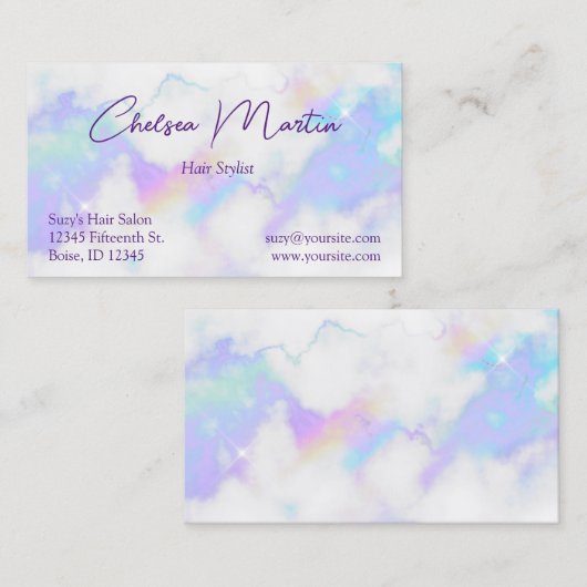 Holo Marble Glam Handgeschriebenes Signaturskript Visitenkarte (Vorne/Hinten)