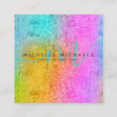 HoloGlam Hologram Glitzer Monogram Script Business Quadratische Visitenkarte (Vorderseite)