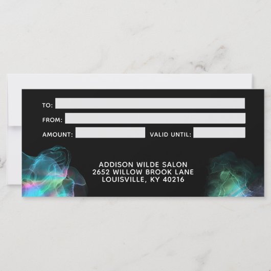 Holografic Alcohol Ink Business Geschenkgutschein (Rückseite)