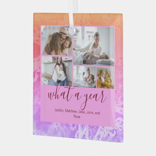 Holografie Custom 5 Fotos Typografie Neujahr Ornament Aus Glas (Vorderseite links)