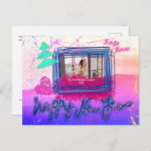 Holografie Glow Glitzer Frame Foto Happy Neujahr Postkarte (Vorne/Hinten)