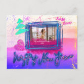 Holografie Glow Glitzer Frame Foto Happy Neujahr Postkarte (Vorderseite)
