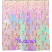 Holografie-Mädchen in Rosa-Tropfen Duschvorhang (Vorderseite)