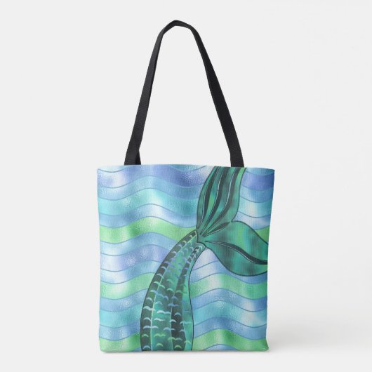 Holografisch Aquamarin Mermaid Schwanz Waves Fun C Tasche (Rückseite)
