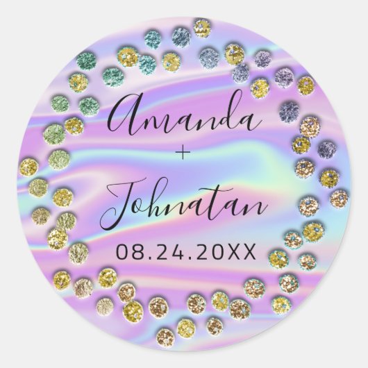 Holografisch einfach Datum schwarze Rose Punkte an Runder Aufkleber (Vorderseite)