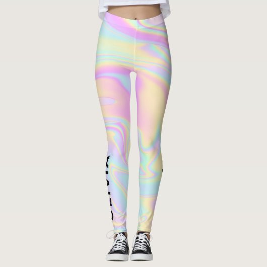 Holografisch farbiger Regenbogen Personalisiert Leggings (Vorderseite)