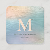 Holografisch gebürstetes Aquamarin modernes Monogr Quadratische Visitenkarte (Vorderseite)