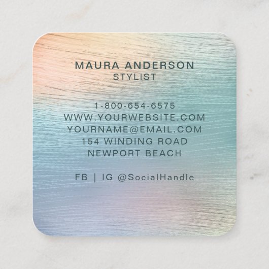 Holografisch gebürstetes Aquamarin modernes Monogr Quadratische Visitenkarte (Rückseite)