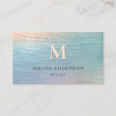 Holografisch gebürstetes Aquamarin modernes Monogr Visitenkarte (Vorderseite)