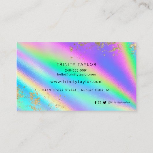 Holografisch-metallischer Regenbogen und Imitate, Visitenkarte (Rückseite)