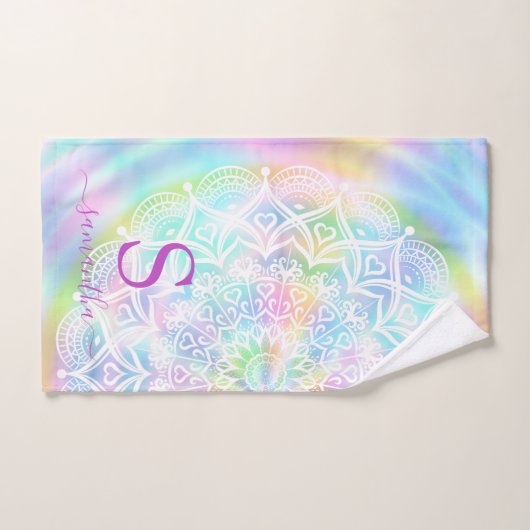 Holografisch Mit Monogramm Pastell Iridescent Rain Handtuch (Handtuch)