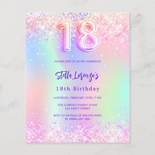 Holografisch rosa 18. Geburtstagsausschreibung (Vorderseite)