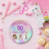 Holografisch-rosa Foto-Collage Geburtstag Pappteller (Party)