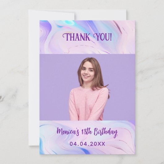 Holografisch rosa Foto Geburtstag danke Karte (Vorderseite)