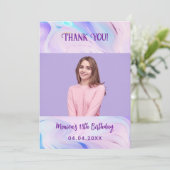 Holografisch rosa Foto Geburtstag danke Karte (Stehend Vorderseite)