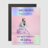 Holografisch-rosa Foto - Geburtstag Save the Date Magnetkarte (Vorne/Hinten)