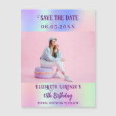 Holografisch-rosa Foto - Geburtstag Save the Date Magnetkarte (Vorderseite)