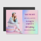 Holografisch-rosa Foto - Geburtstag Save the Date Magnetkarte (Vorne/Hinten)