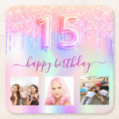 holografisch-rosa Foto-Glitzer Rechteckiger Pappuntersetzer (Vorderseite)